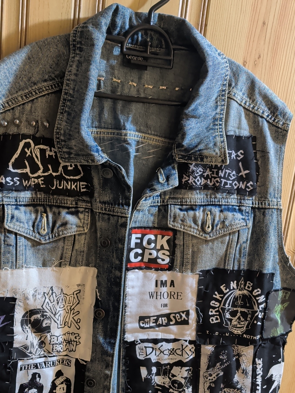 XL Denim Vest with Punk Patches And Studs